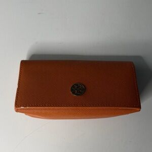 Tory Burch Orange Saffiano Leather Continental Sunglass Case with Logo Medallion